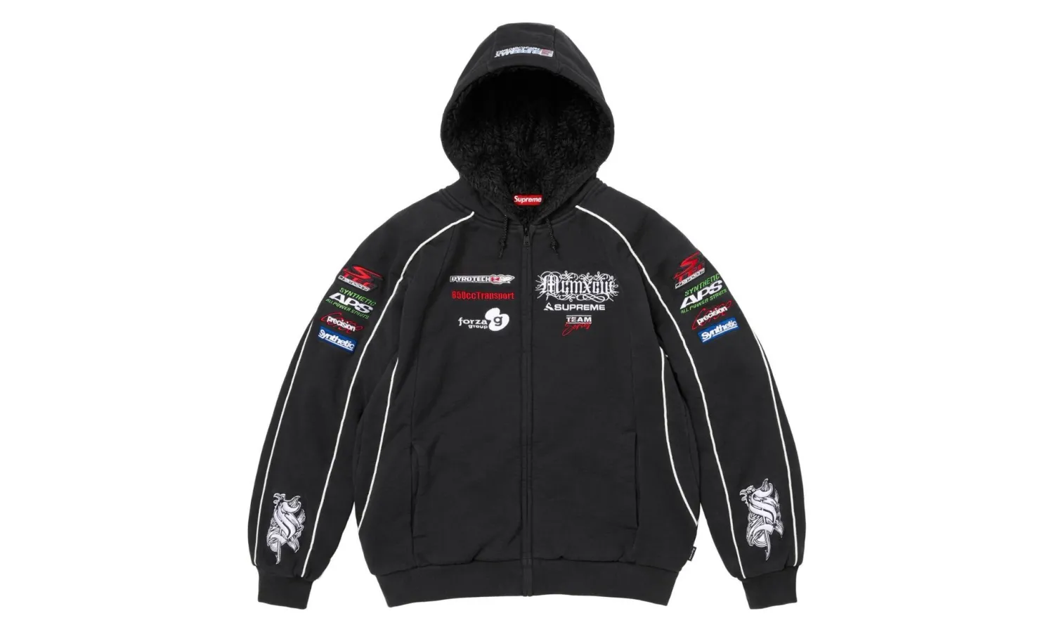 Supreme Racing Lined Zip Up Hooded Sweatshirt Black