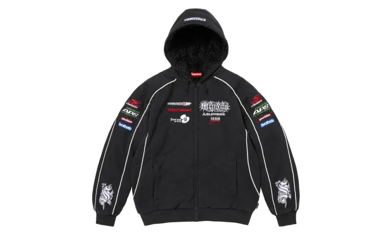 Supreme Racing Lined Zip Up Hooded Sweatshirt Black