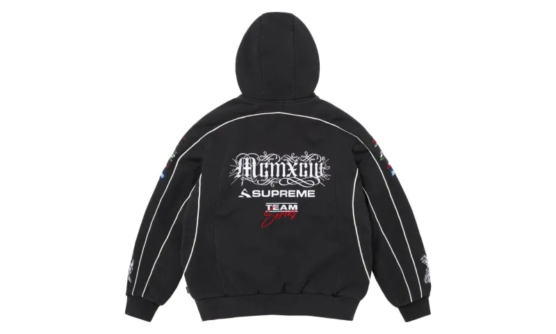 Supreme Racing Lined Zip Up Hooded Sweatshirt Black