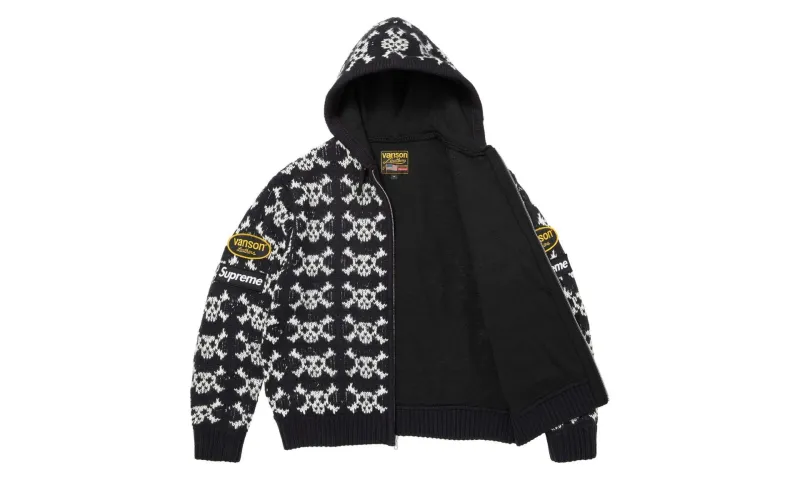 Supreme x Vanson Leathers Skull Zip Up Hooded Sweater Black