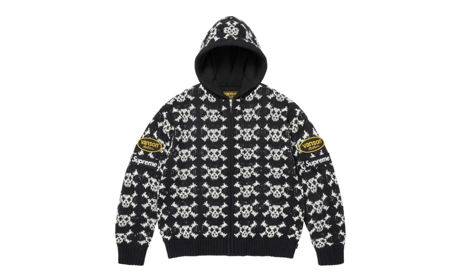Supreme x Vanson Leathers Skull Zip Up Hooded Sweater Black
