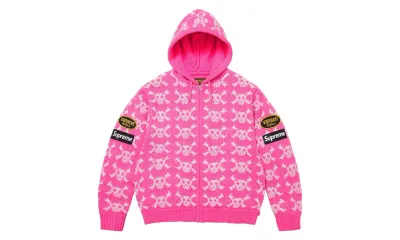 Supreme x Vanson Leathers Skull Zip Up Hooded Sweater Pink