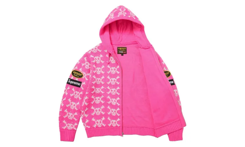 Supreme x Vanson Leathers Skull Zip Up Hooded Sweater Pink