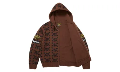 Supreme x Vanson Leathers Skull Zip Up Hooded Sweater Brown