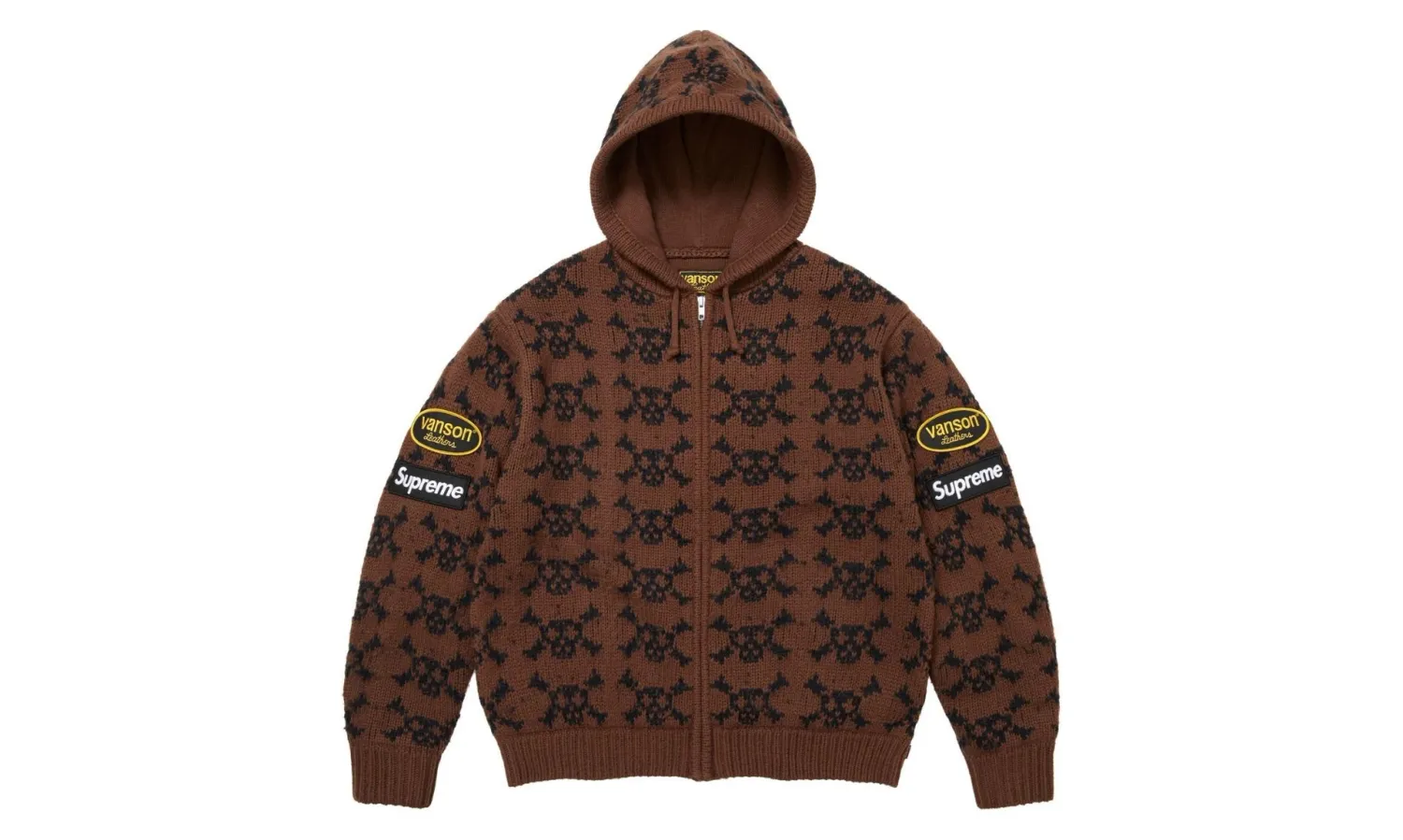 Supreme x Vanson Leathers Skull Zip Up Hooded Sweater Brown