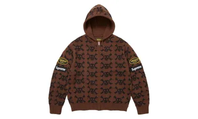 Supreme x Vanson Leathers Skull Zip Up Hooded Sweater Brown