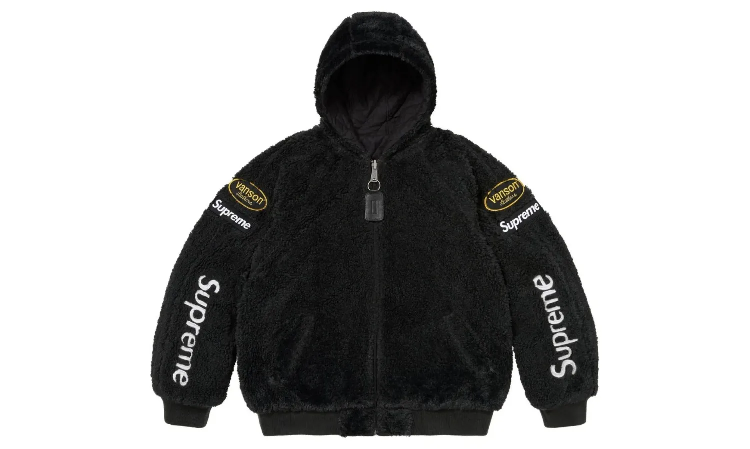 Supreme Vanson Leathers Reversible Quilted Hooded Jacket Black