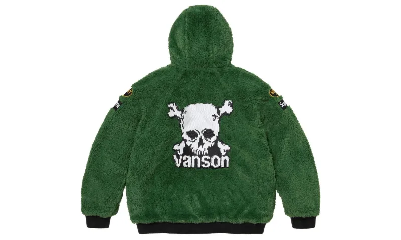 Supreme Vanson Leathers Reversible Quilted Hooded Jacket Brown Green