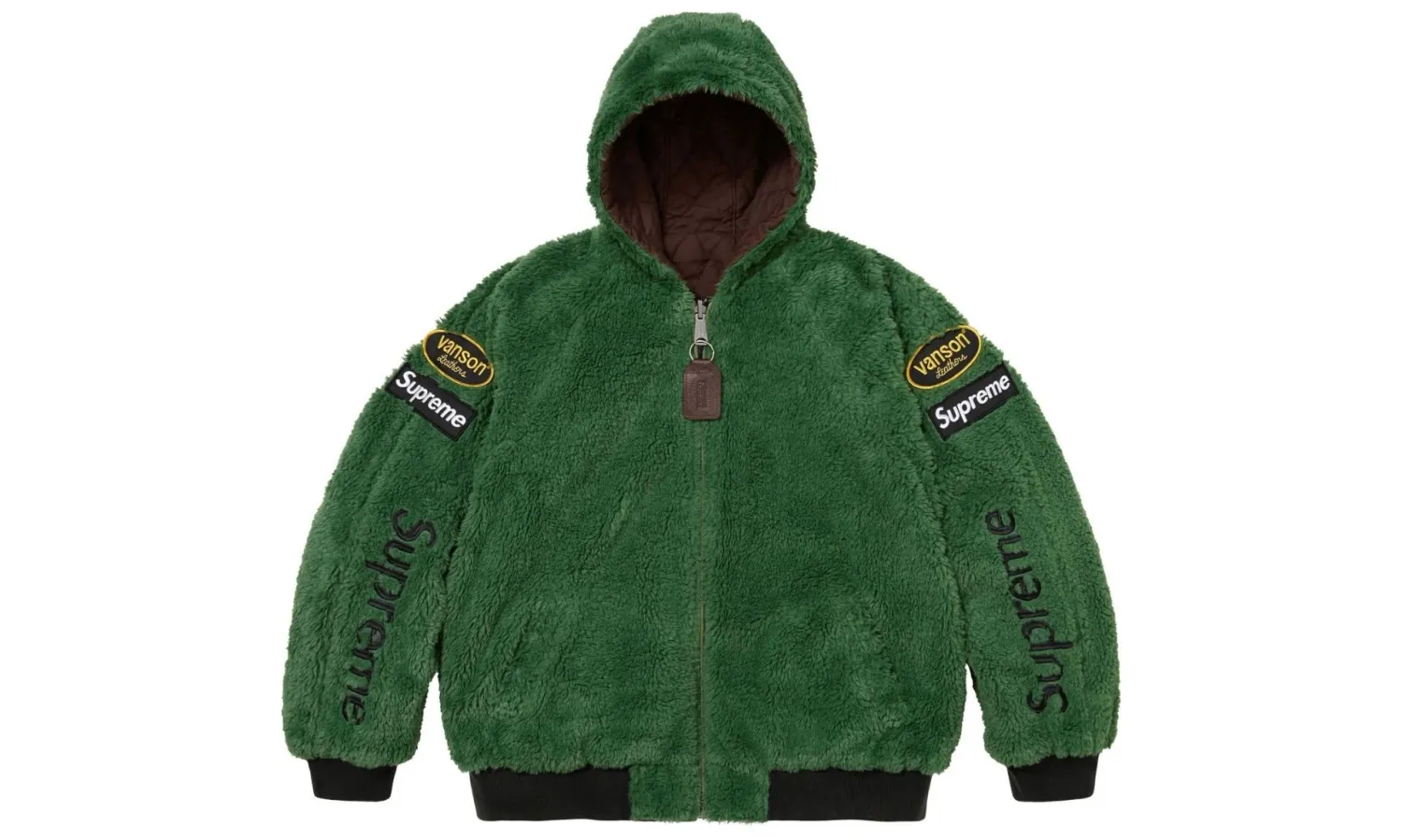 Supreme Vanson Leathers Reversible Quilted Hooded Jacket Brown Green
