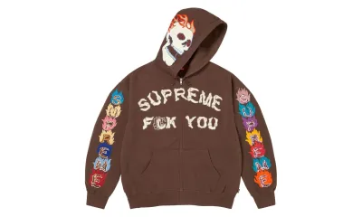 Supreme Fuck You Zip Up Hooded Sweatshirt Brown