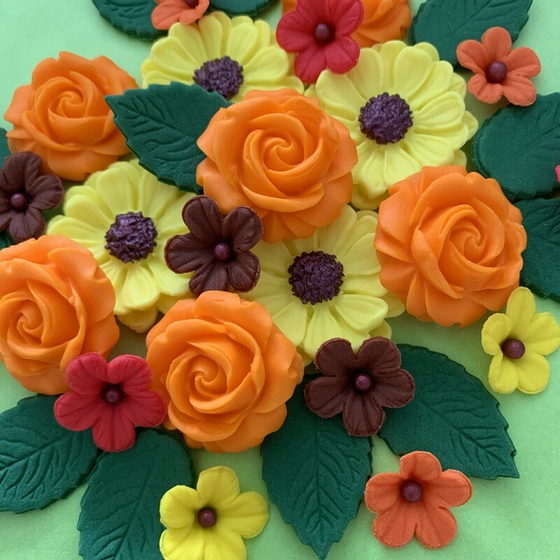 Edible Orange Yellow Sugar Flowers