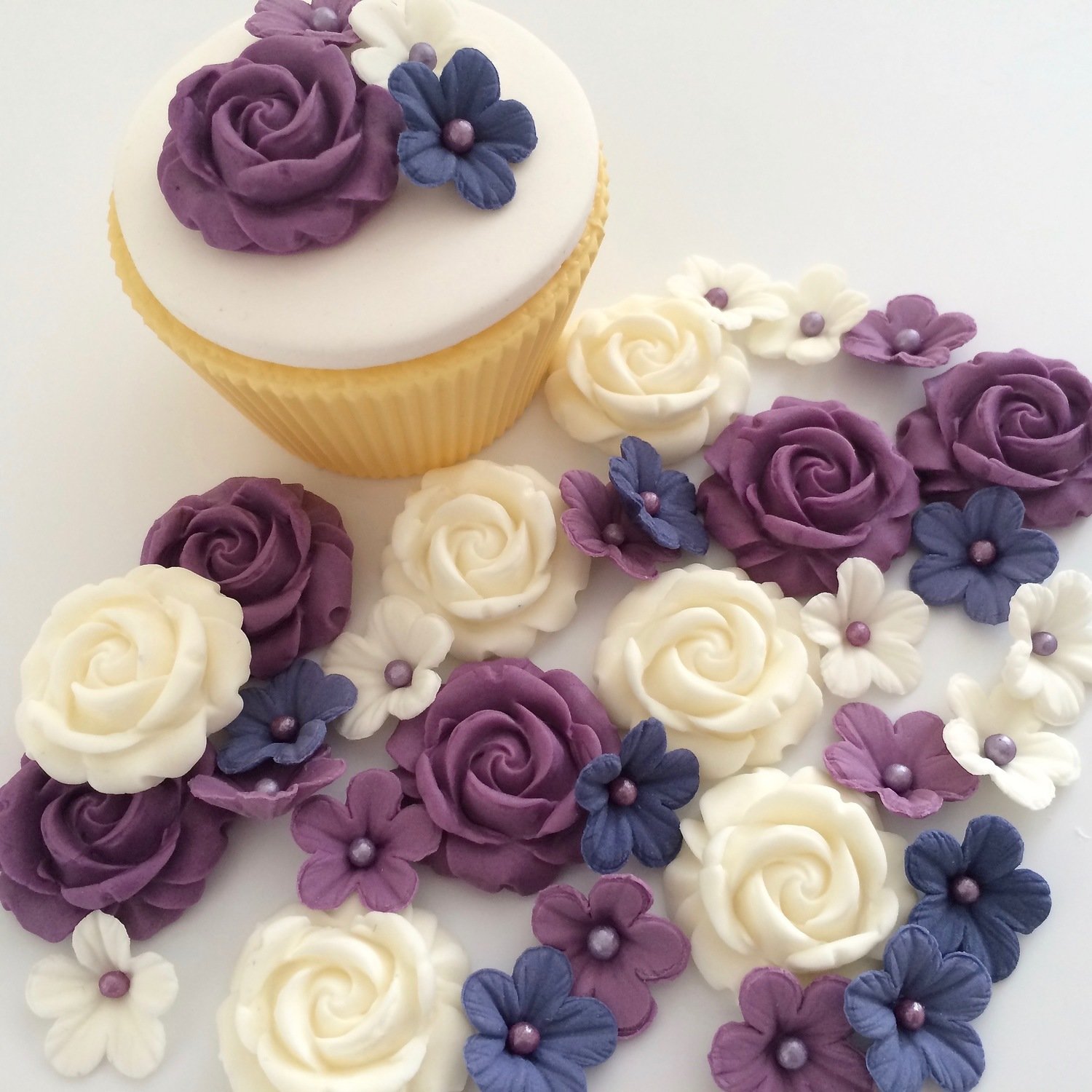 Edible Purple Cream Cake Roses Flowers