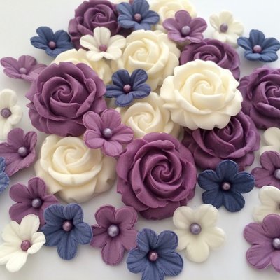 Edible Purple Cream Cake Roses Flowers