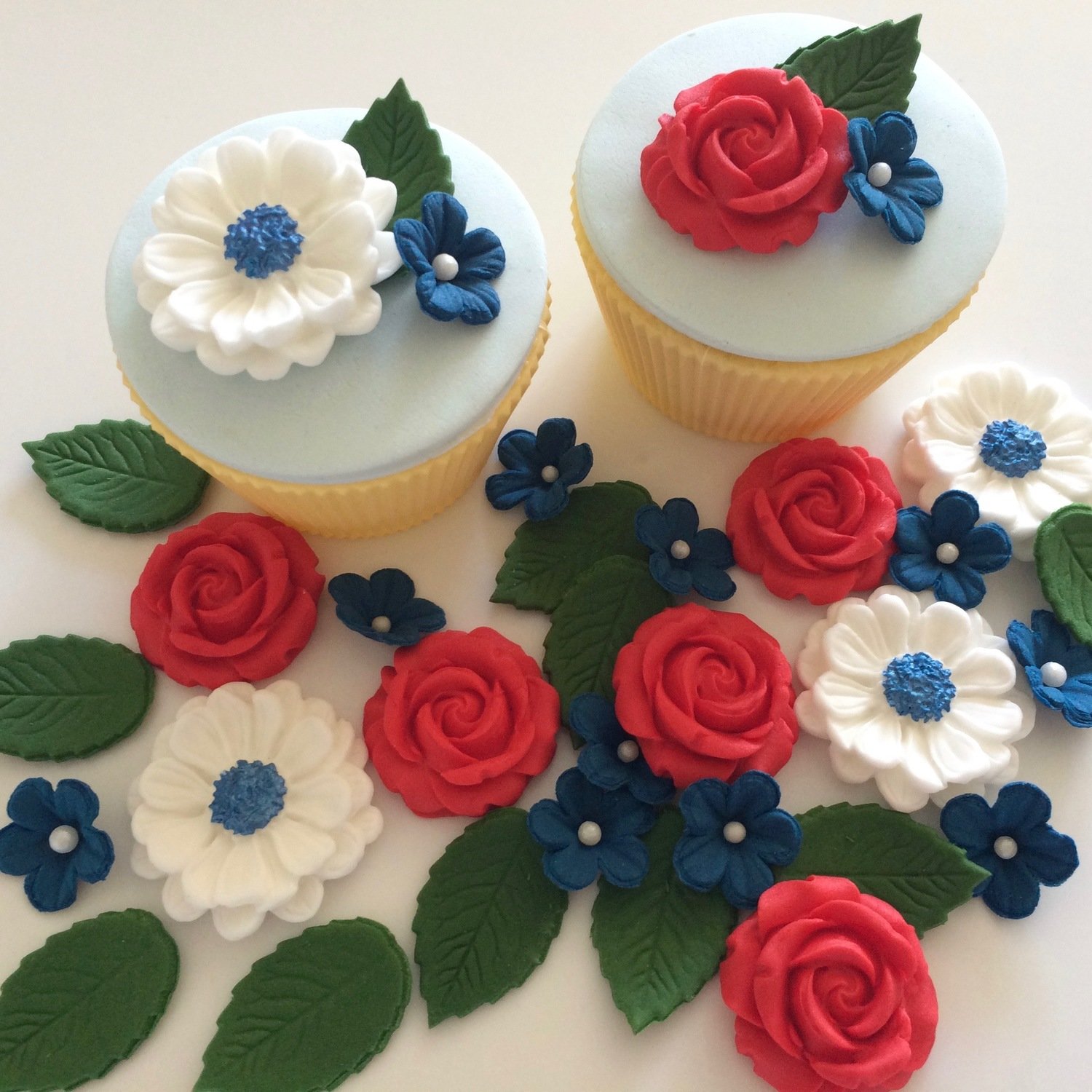Red Blue White Sugar Flowers