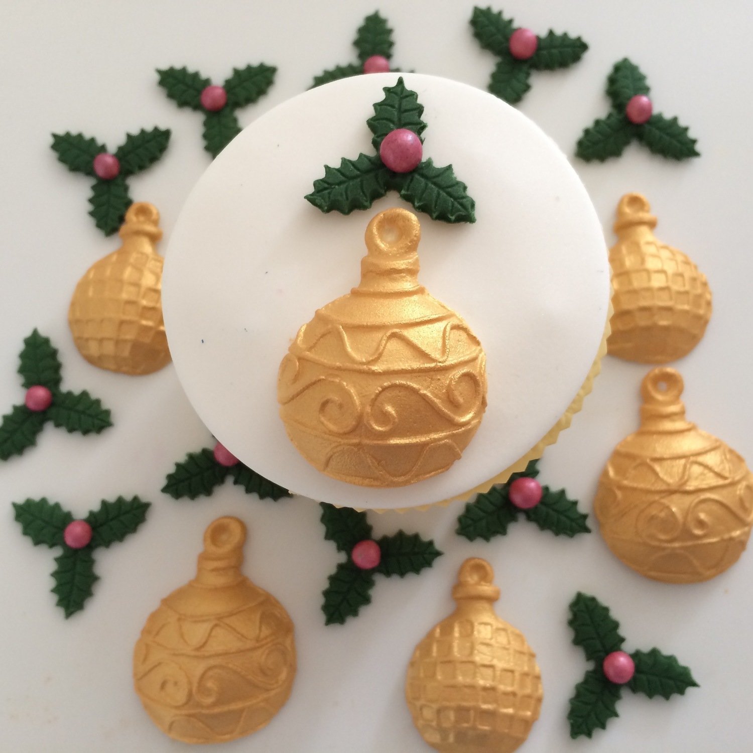 Gold Baubles &amp; Holly