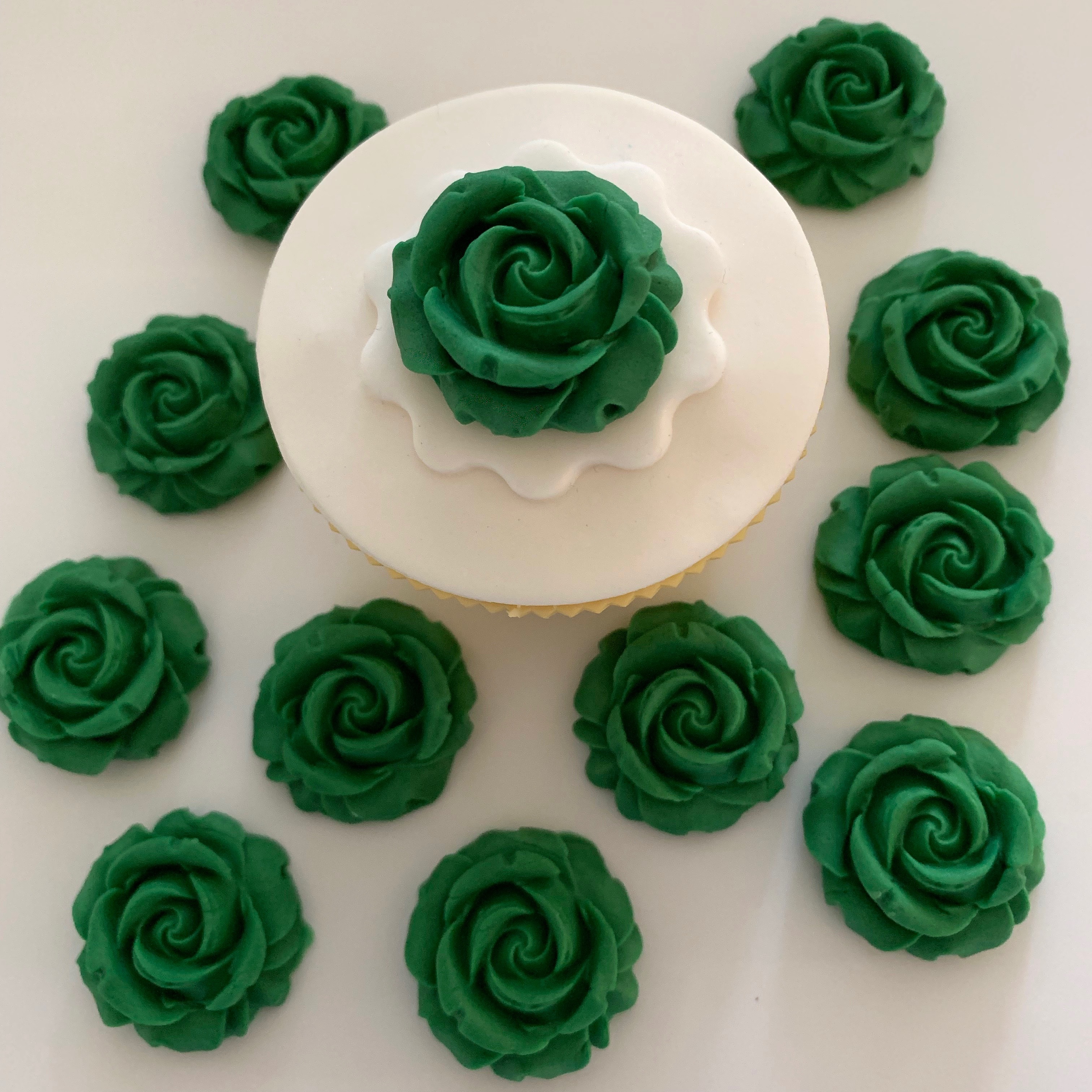 12 Emerald Green Sugar Roses St Patrick wedding cake decorations 2 SIZES 25/30mm 