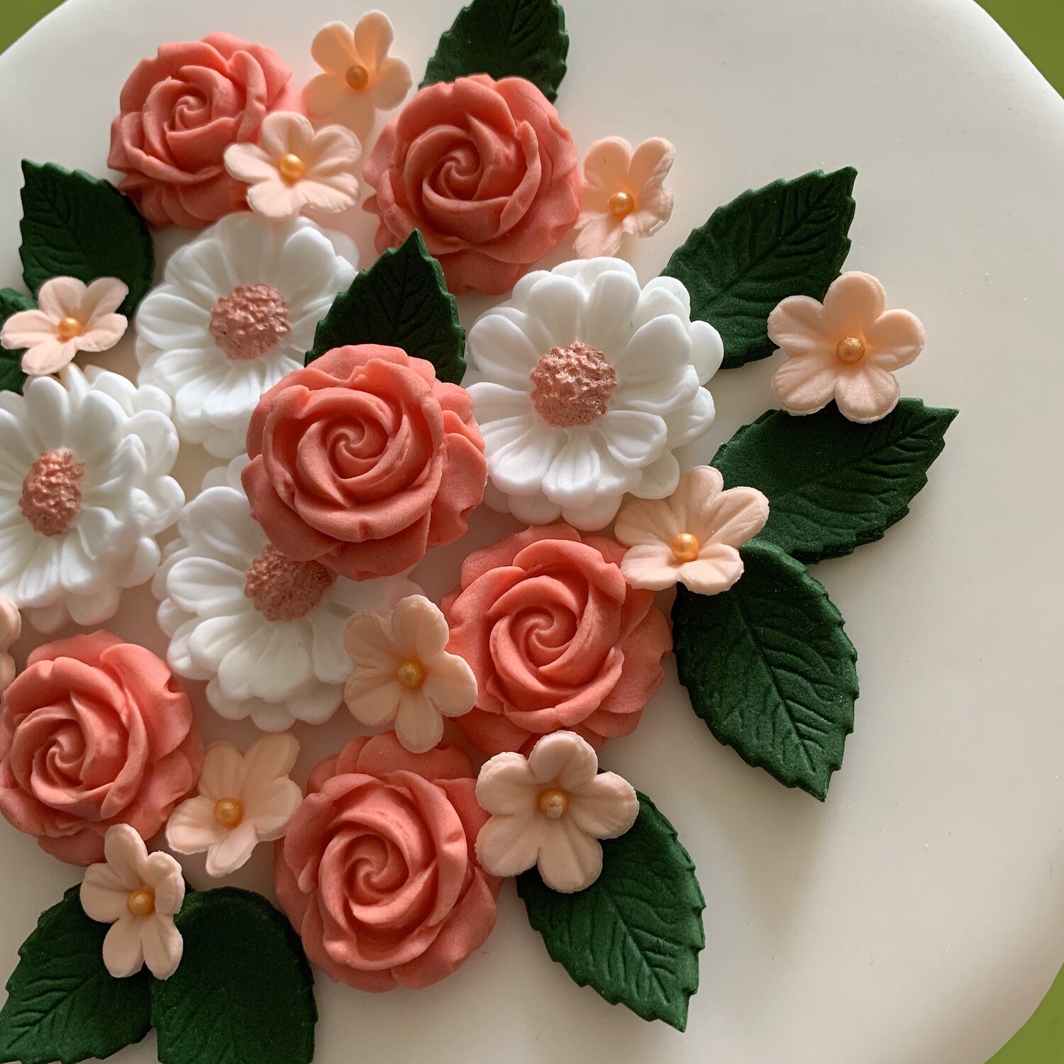 Edible Coral Peach Rose Bouquet Sugar Flowers