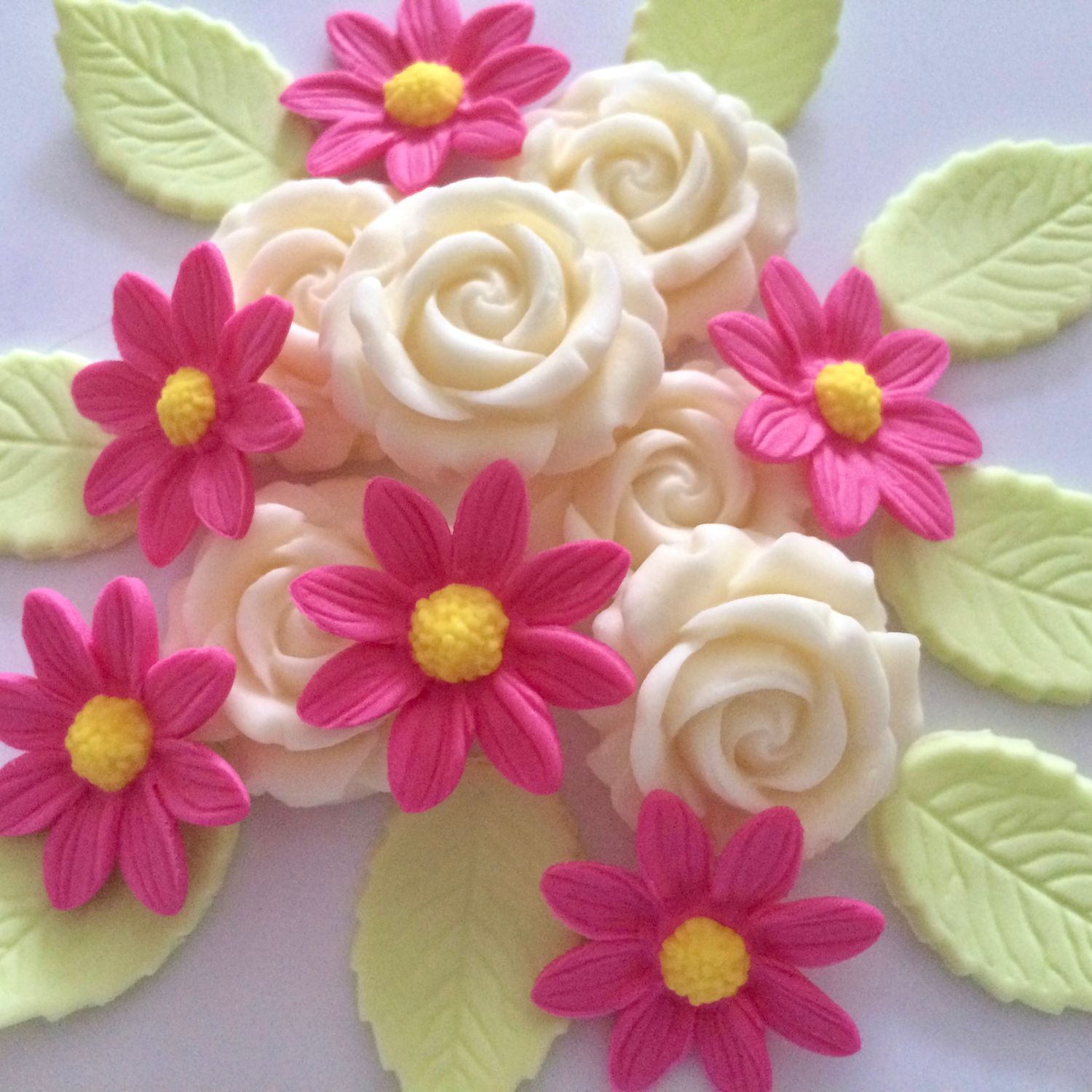 Cream Roses Pink Daisies