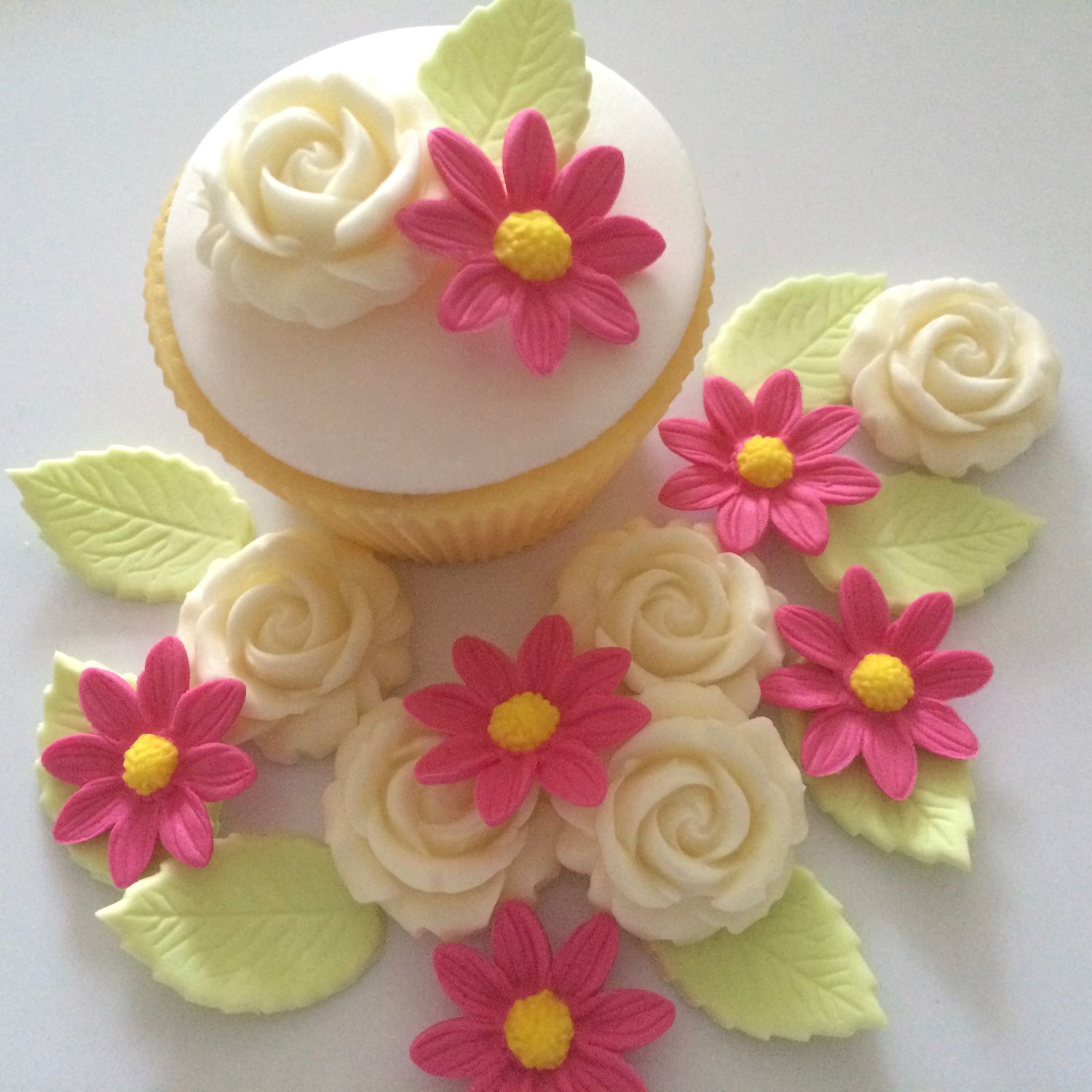 Cream Roses Pink Daisies