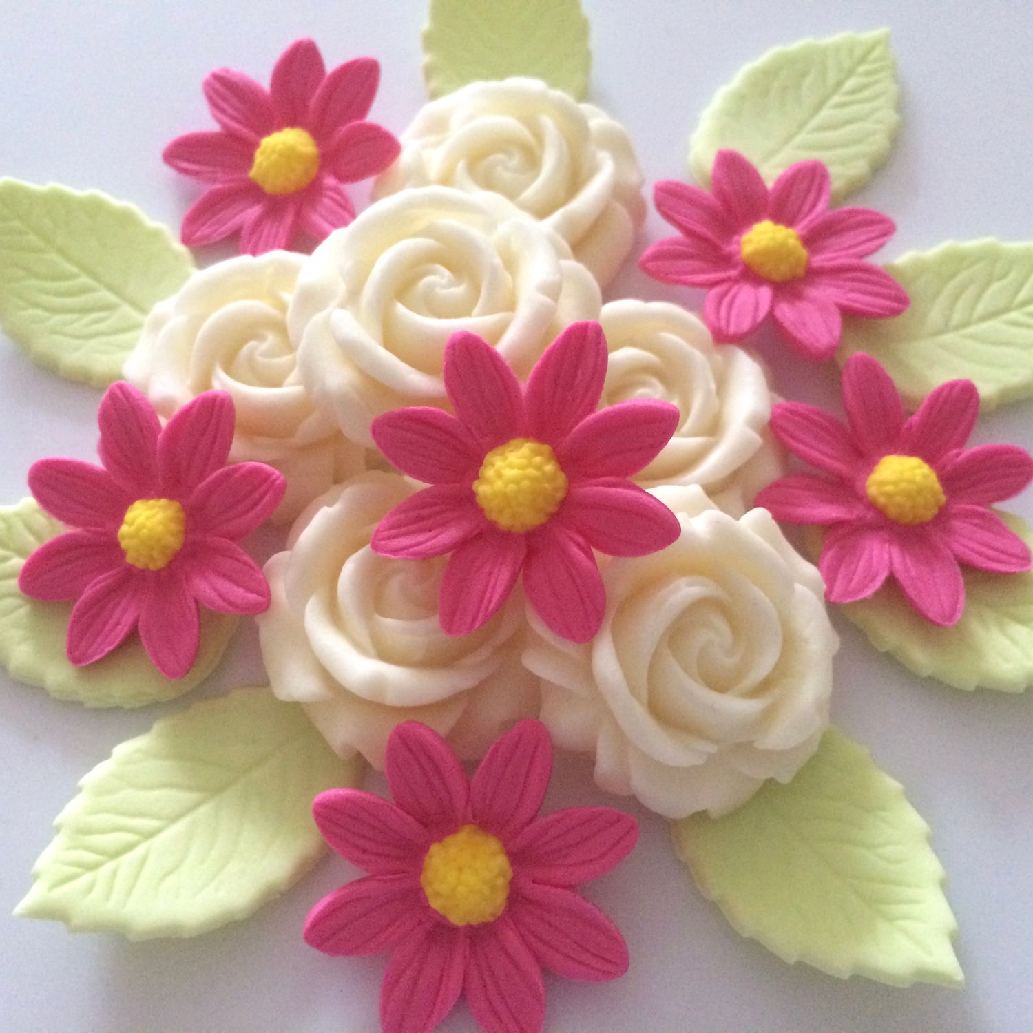 Cream Roses Pink Daisies