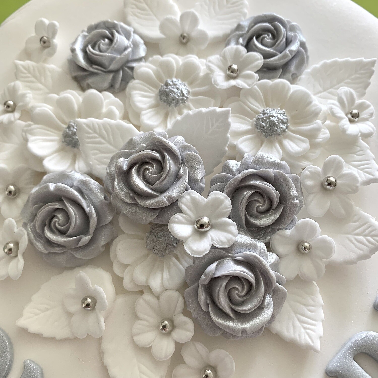 Edible Fondant White Silver Cake Wedding Anniversary Cake Decorations