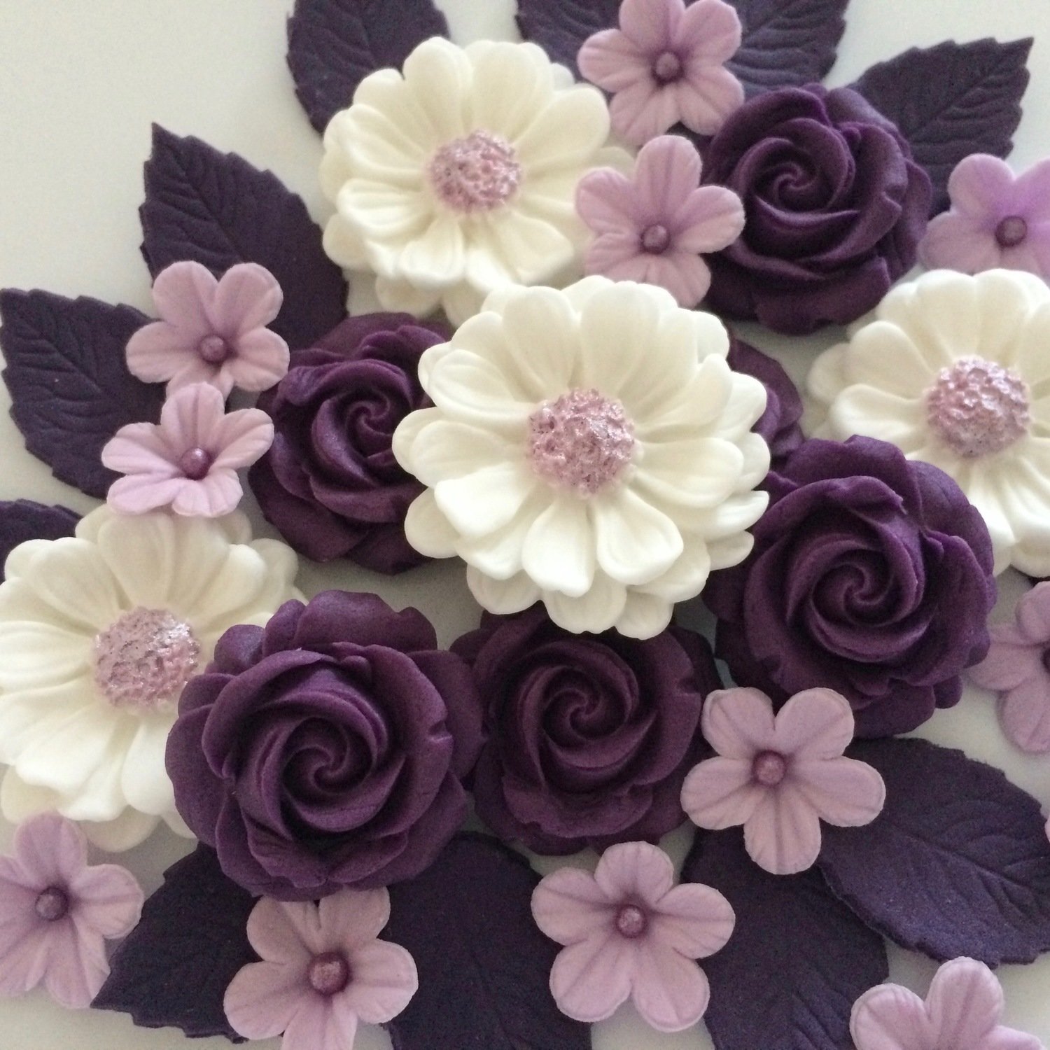 Edible Purple Rose Bouquet Cake Flowers