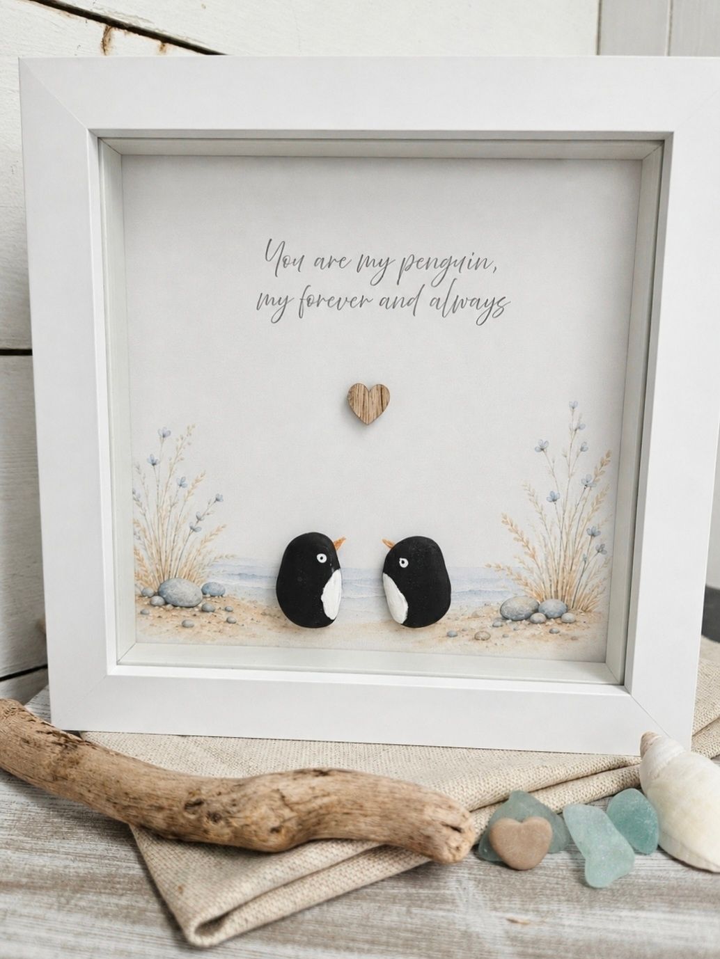 YOU ARE MY PENGUIN - HANDCRAFTED PEBBLE ART FRAME 