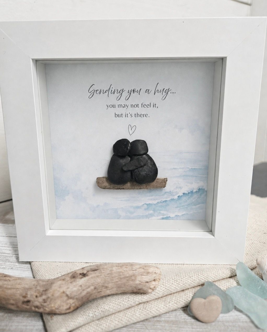 SENDING YOU A HUG - HANDCRAFTED PEBBLE ART KEEPSAKE 