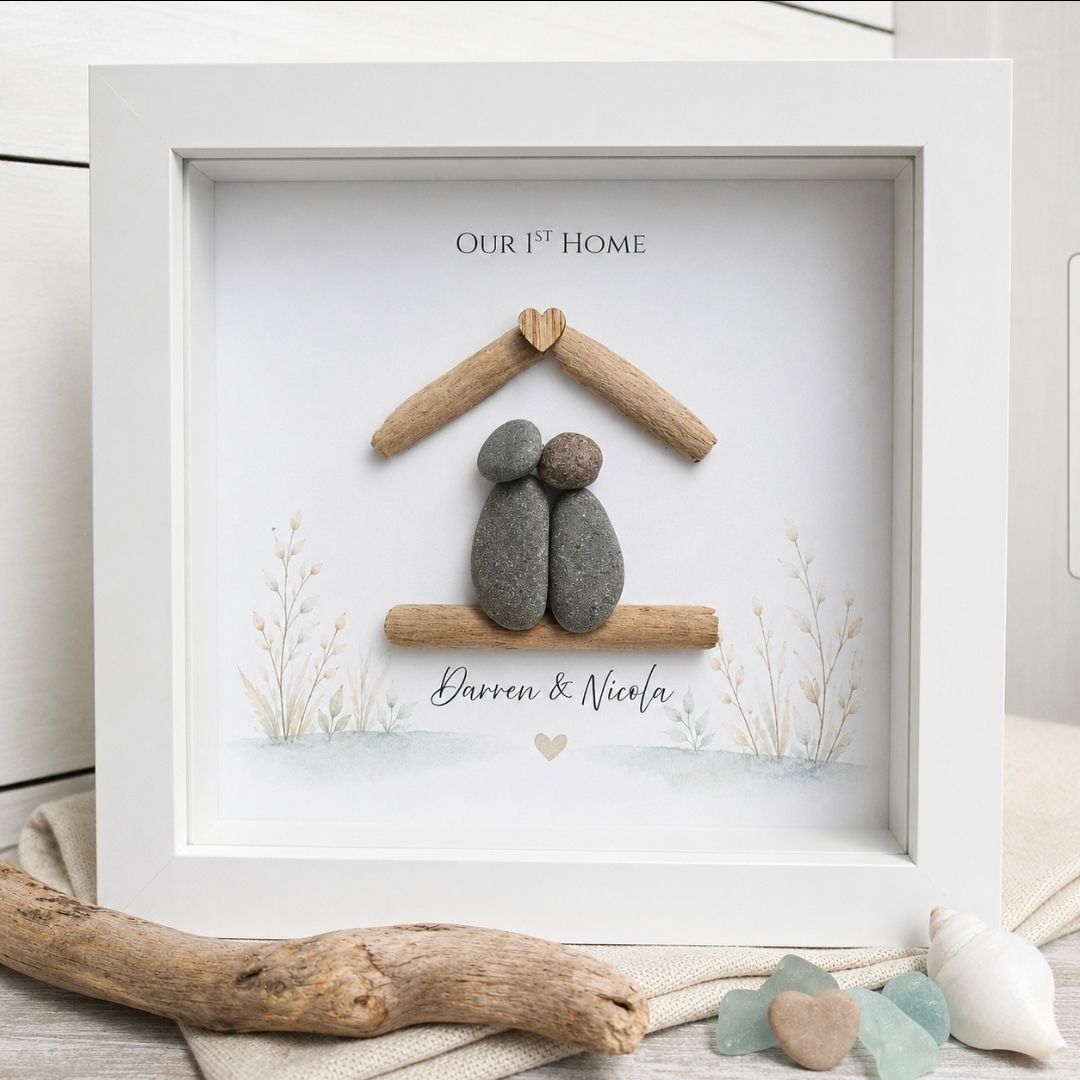 Our First Home Personalised Pebble Art Frame