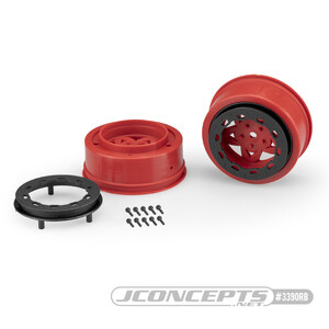 Jconcepts Tremor, Slash Narrow Front Wheel - Red Wheel / Black Beadlock - 2pc.