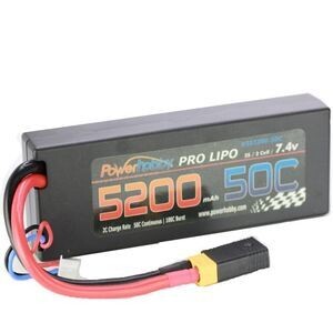 PowerHobby 5200mAh 7.4V 2S 50C LiPo Battery with Hardwired XT60 Connector w/HC Adapter PHB2S520050CXT60APT