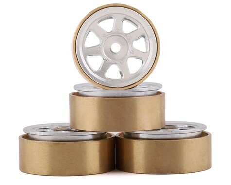 Samix SCX24 Aluminum &amp; Brass 1.0&quot; Beadlock Wheel Set (Silver) (4) SAMSCX24-6669S