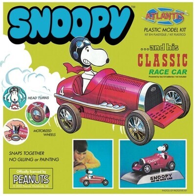 Atlantis Snoopy and his Classic Race Car Motorized Snap Together Plastic Model Kit AANM6894