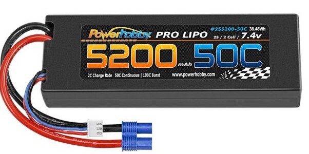 PowerHobby 2S 7.4V 5200mAh 50C Lipo Battery Pack w EC3 Plug Hard Case PH2S520050EC3