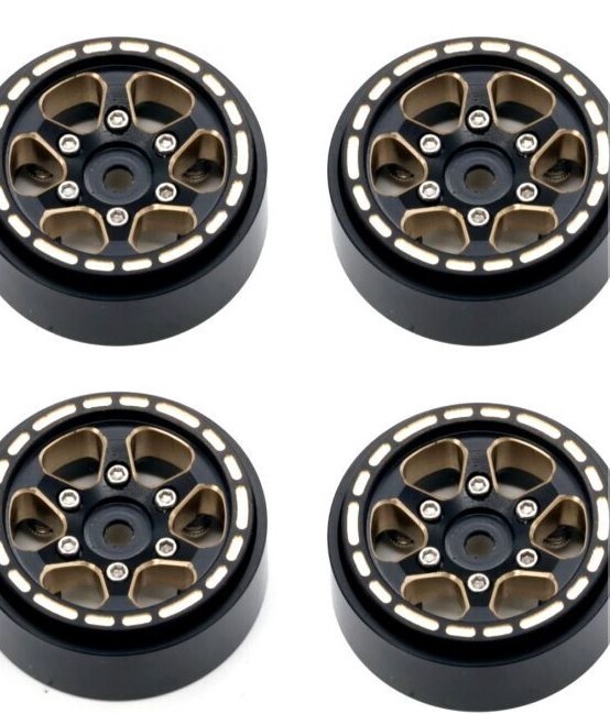 Powerhobby 1.0&quot; Black Brass Beadlock Crawler Wheels 1/24 For Traxxas TRX-4M TRX4M PHBTRX610