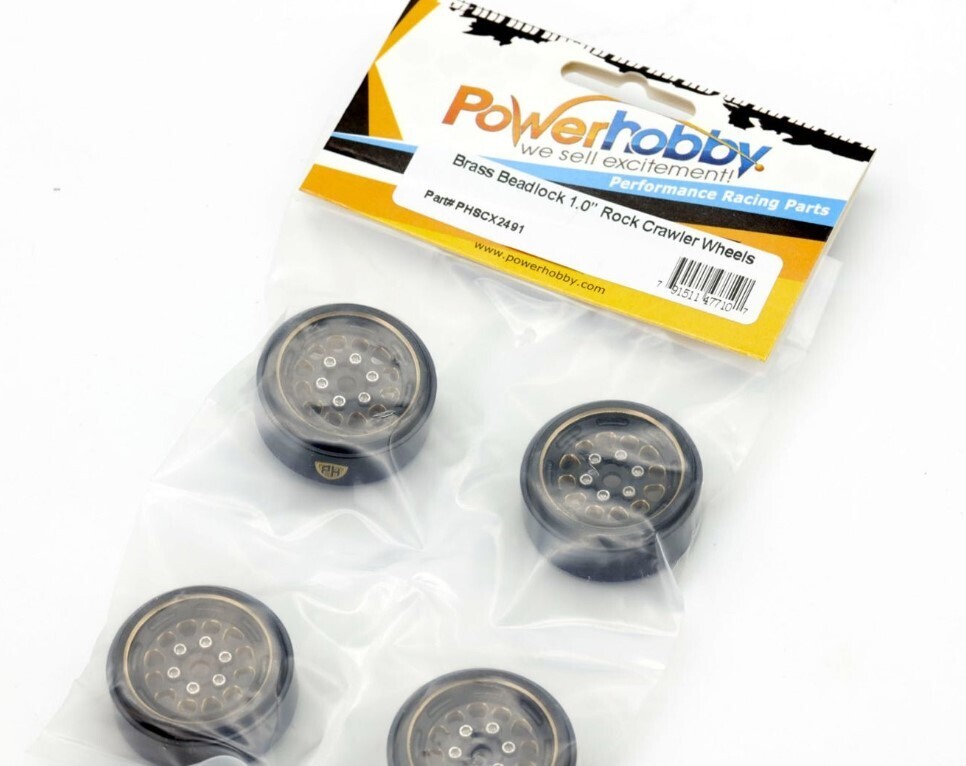 Powerhobby Axial SCX24 1.0&quot; Black Brass Beadlock Crawler Wheels 1/24 PHSCX2491