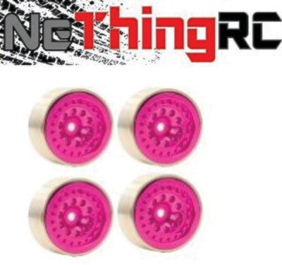 Powerhobby Z4 1.0&quot; Pink Aluminum Brass Ring Beadlock Crawler Wheels SCX24 1/24 PHSCX24112-Pink