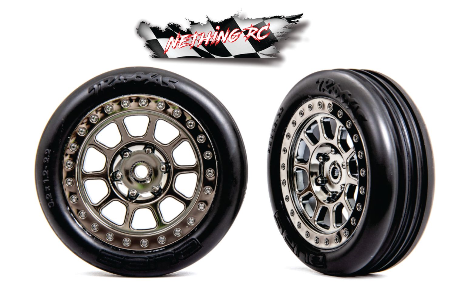 Traxxas T&amp;W Mounted 2.2&quot; Black Chrome Wheels Alias® Ribbed 2.2&quot; tires (2) Bandit® Front TRA2471T