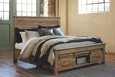 Ashley furniture ashley hyndell dark sale brown queen upholstered platform storage bed
