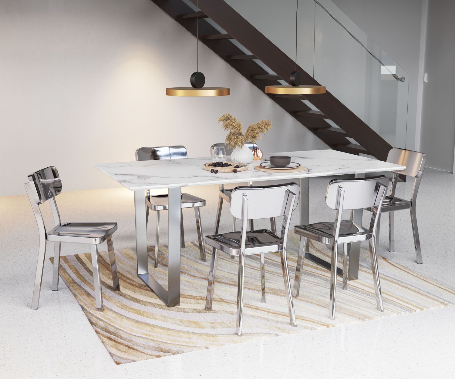 Atlas - Dining Table - White & Silver