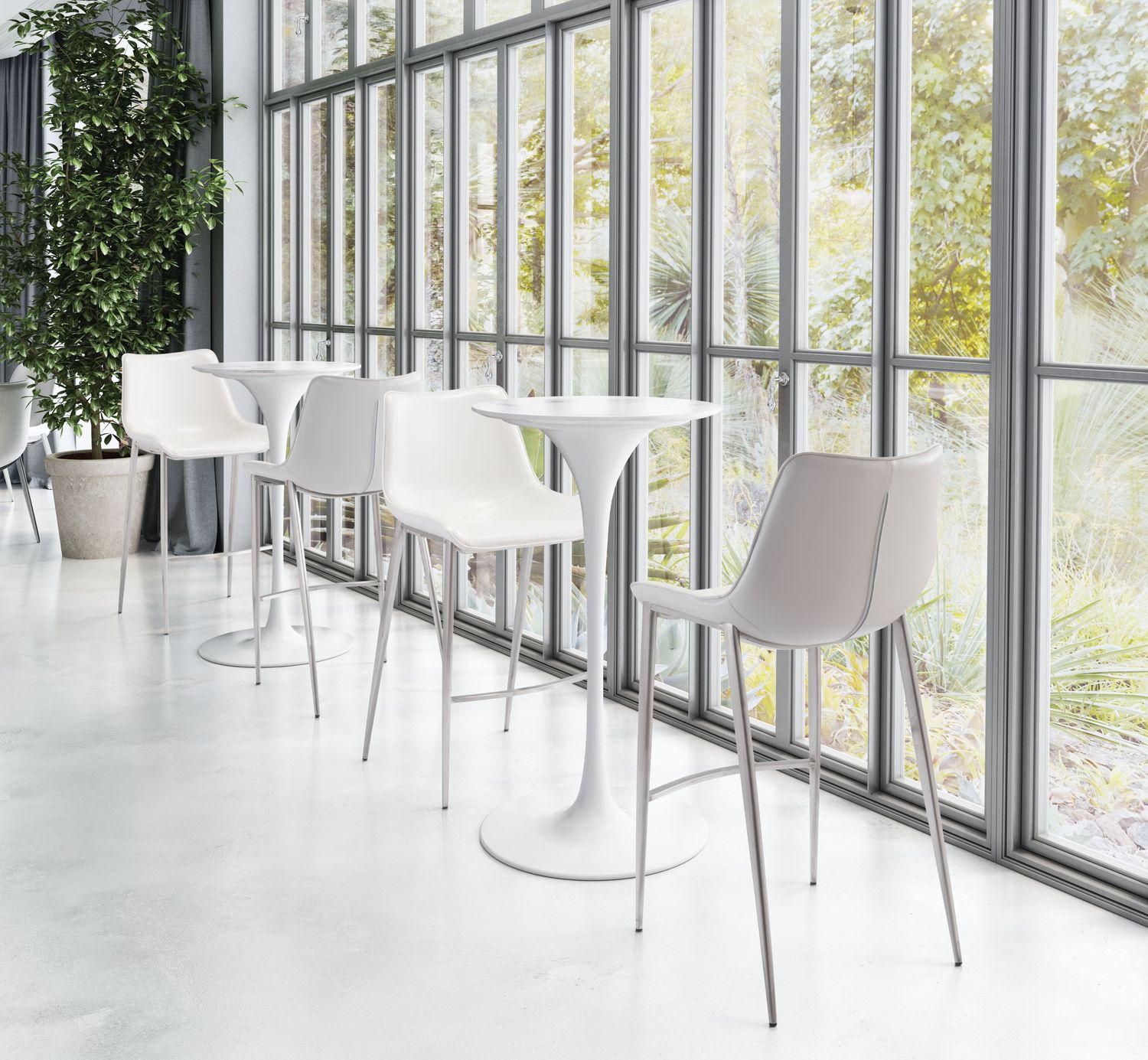 Magnus - Bar Chair (Set of 2) - White & Silver