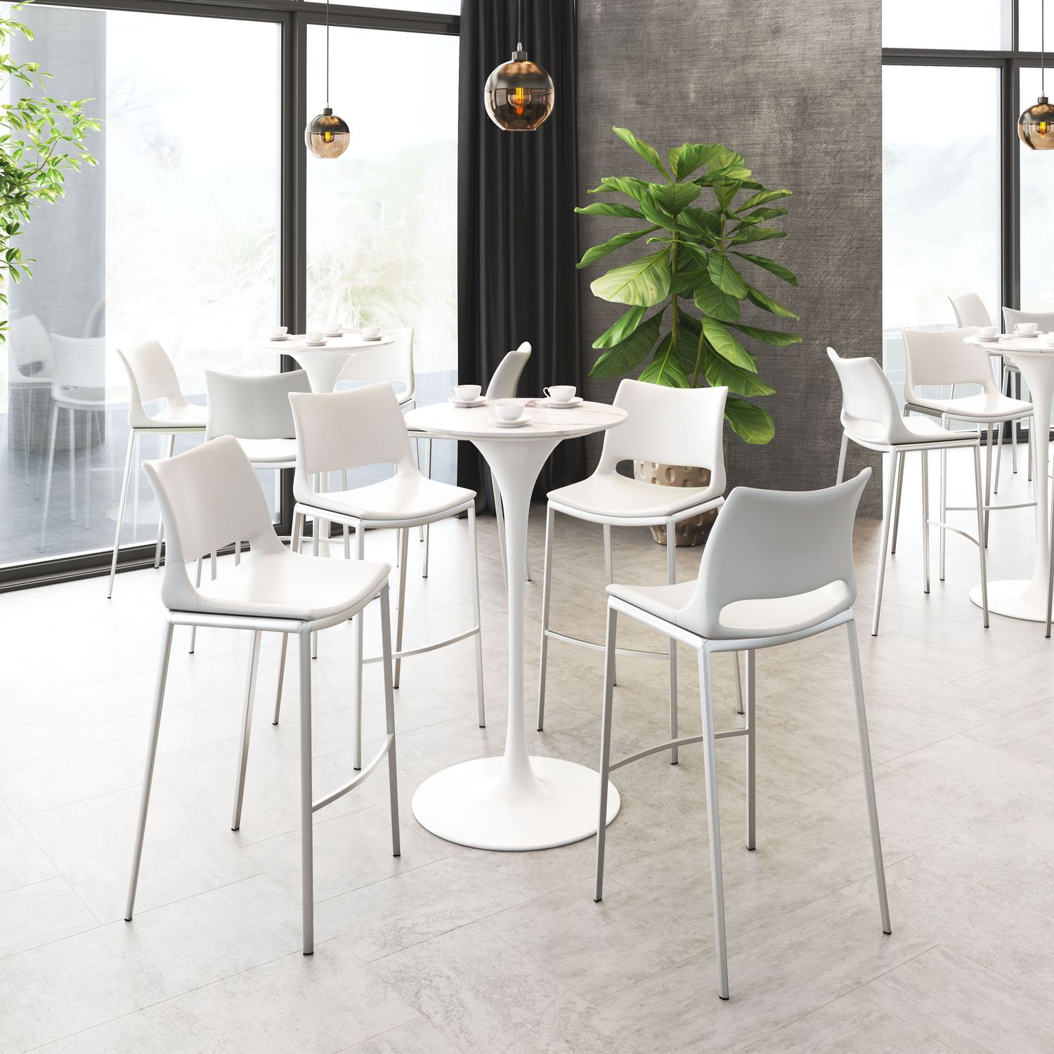 Ace - Bar Chair (Set of 2) - White & Silver