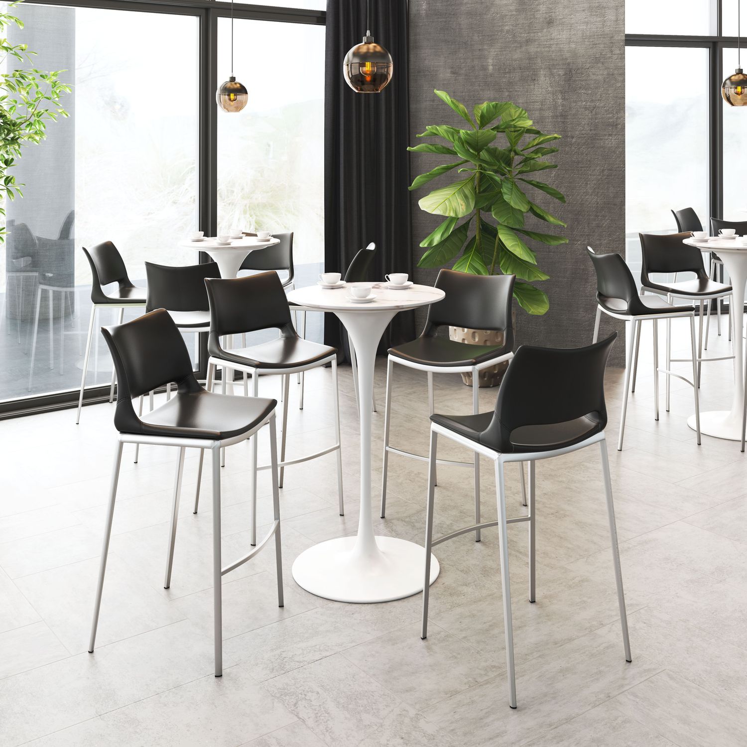 Ace - Bar Chair (Set of 2) - Black & Silver