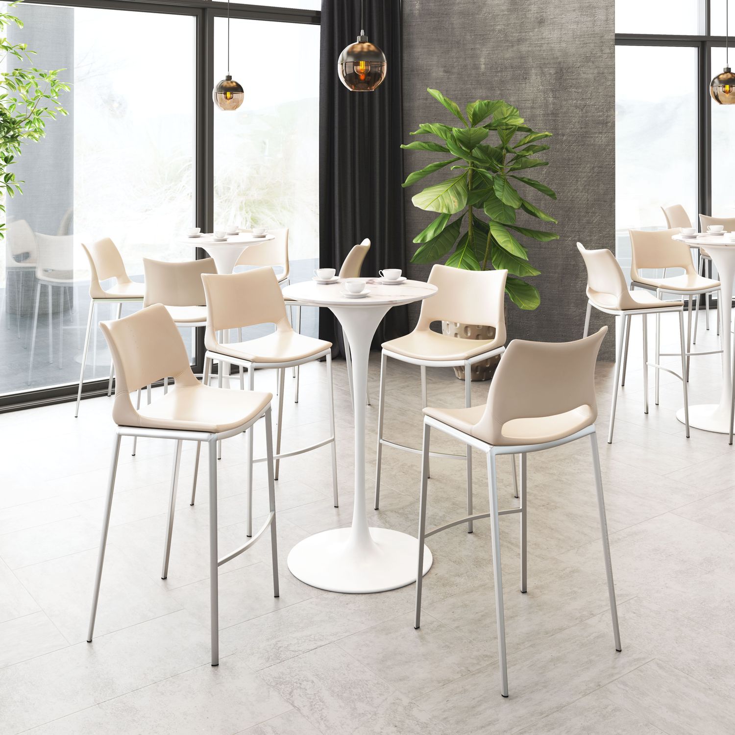 Ace - Bar Chair (Set of 2) - Light Pink & Silver