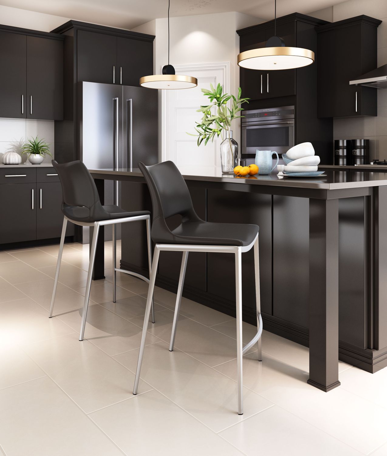 Ace - Counter Chair (Set of 2) - Black & Silver