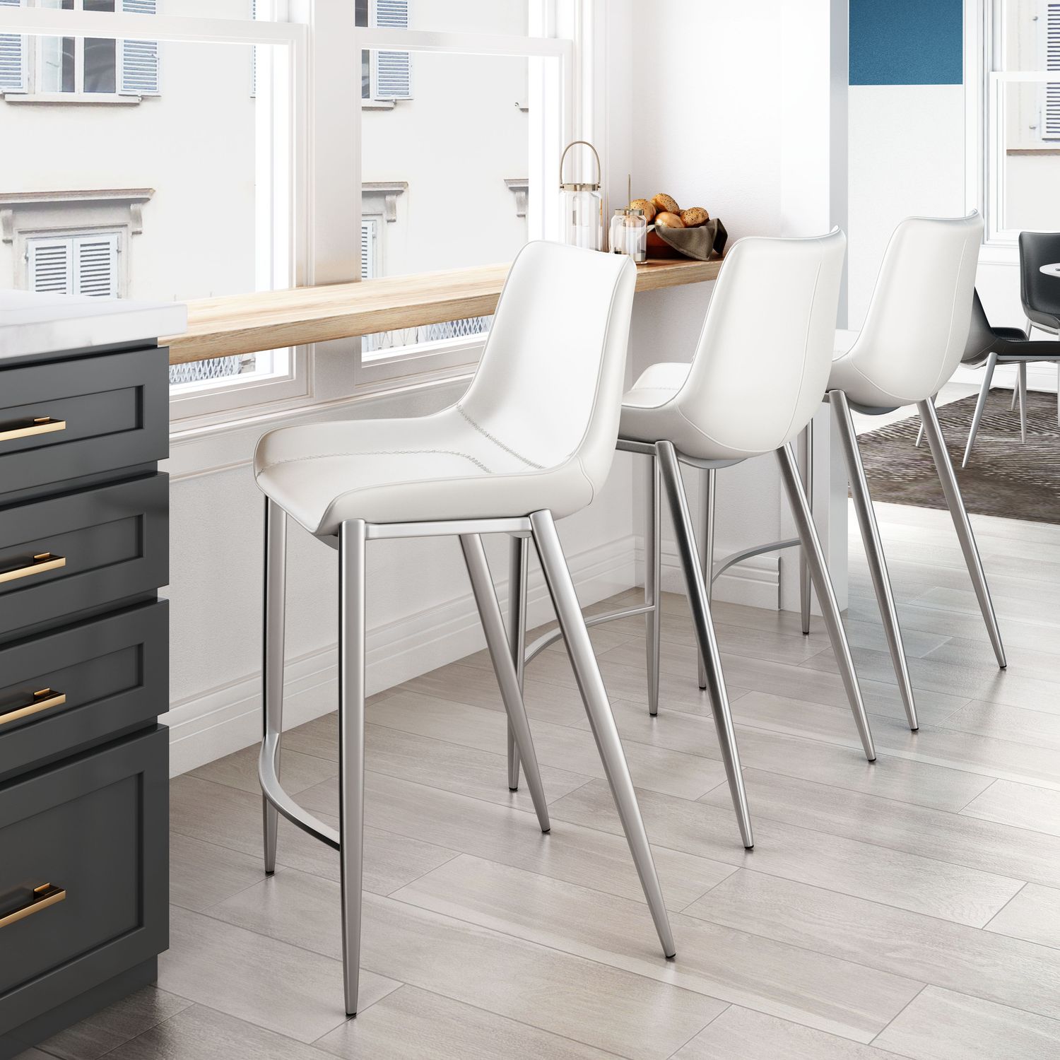 Magnus - Counter Chair (Set of 2) - White & Silver