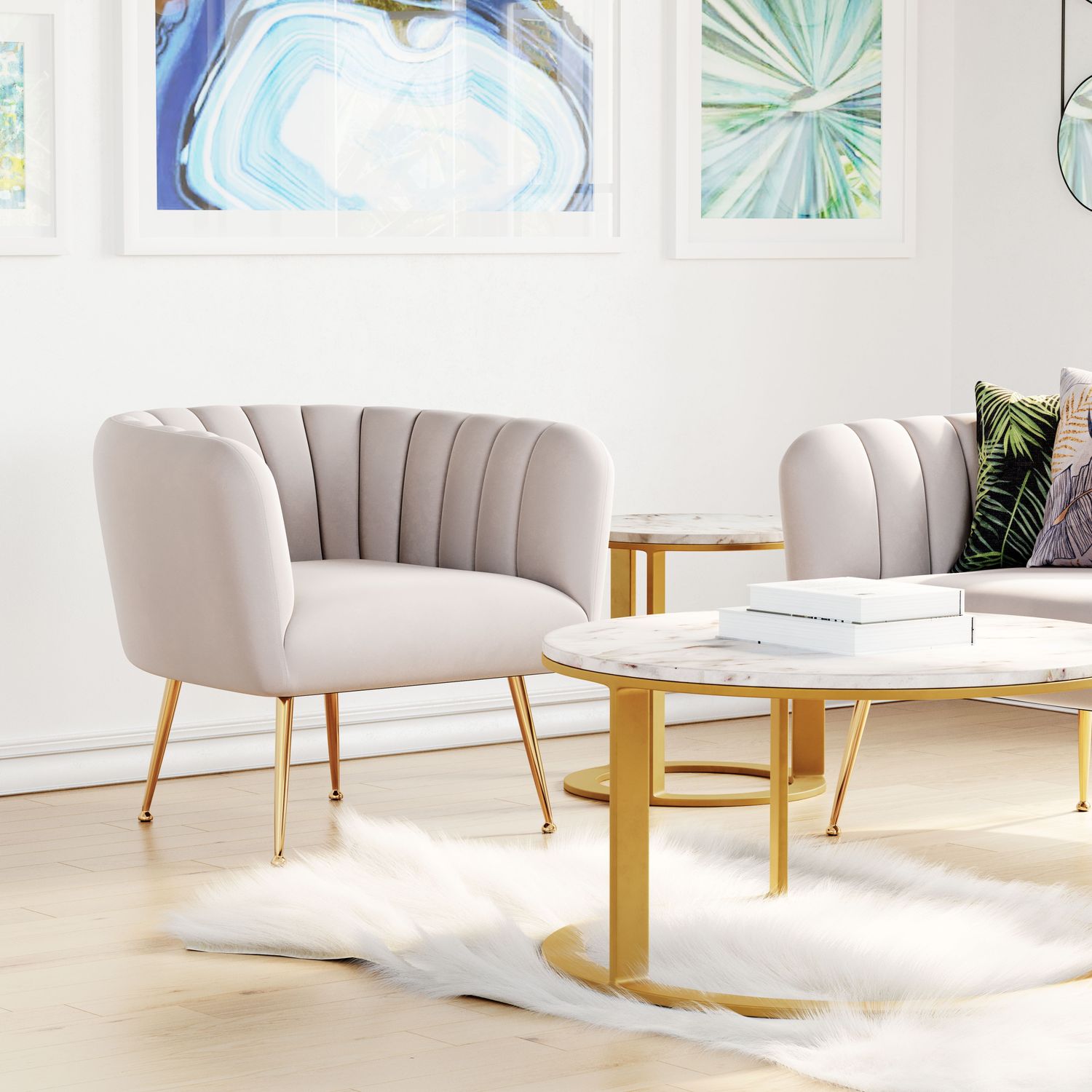 Deco - Accent Chair - Beige & Gold