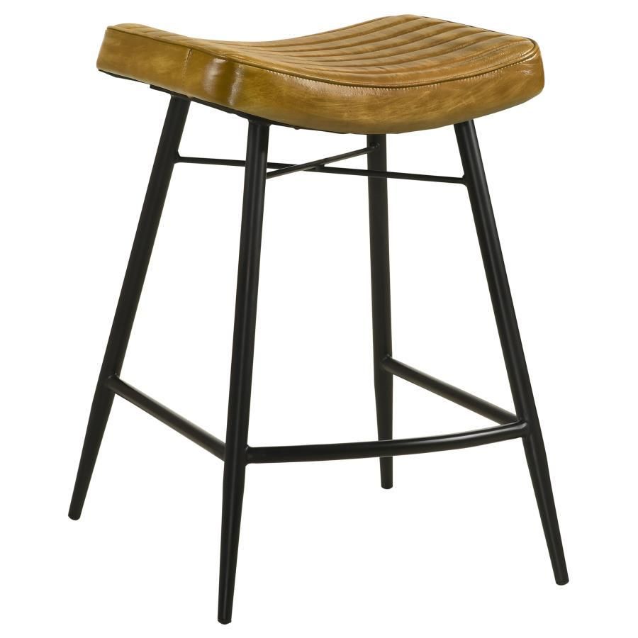 Bayu - Leather Upholstered Saddle Seat Backless Counter Height Stool (Set of 2) - Antique Camel And Black