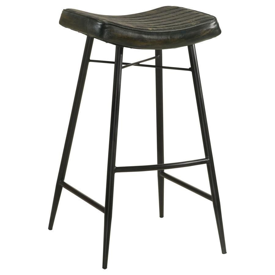 Bayu - Leather Upholstered Saddle Seat Backless Bar Stool (Set of 2) - Antique Espresso And Black