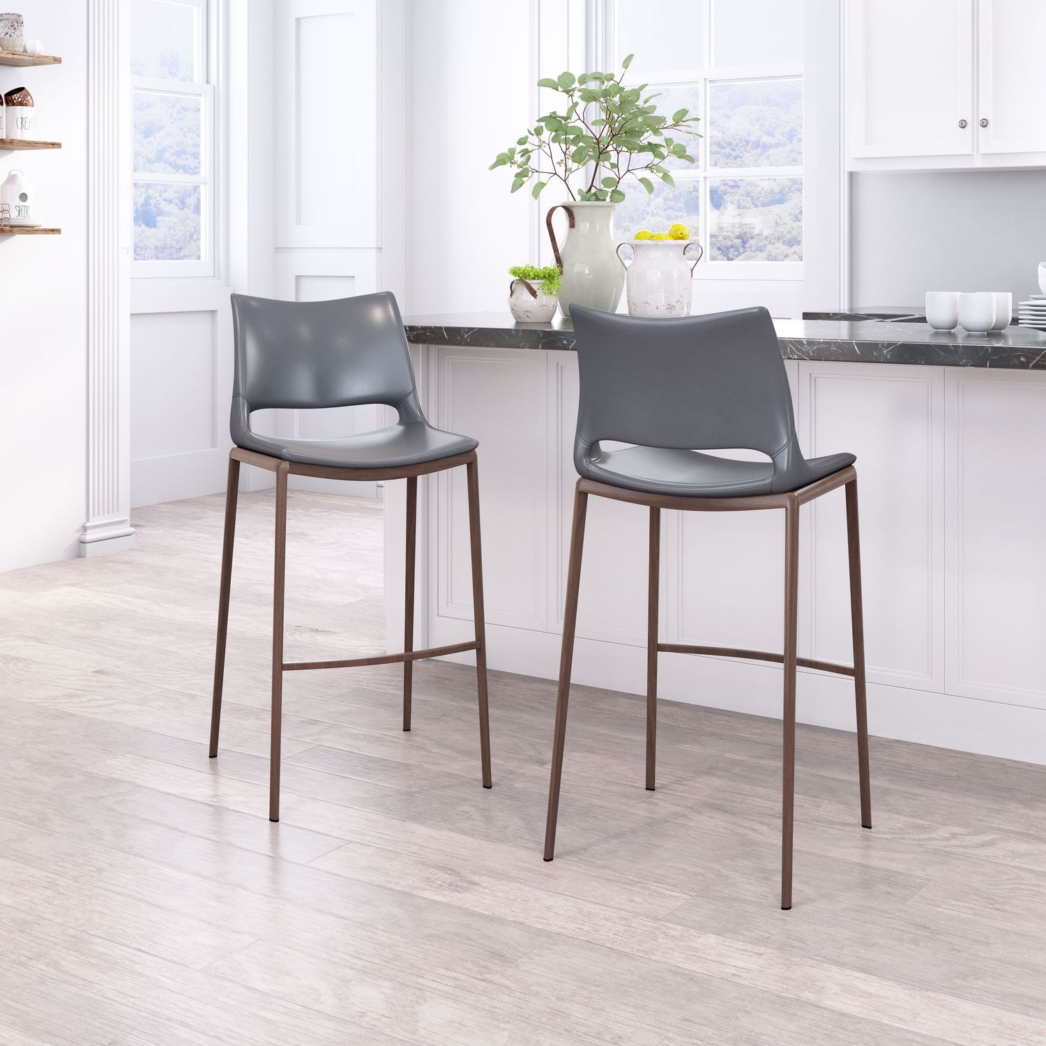 Ace - Bar Chair (Set of 2) - Dark Gray & Walnut
